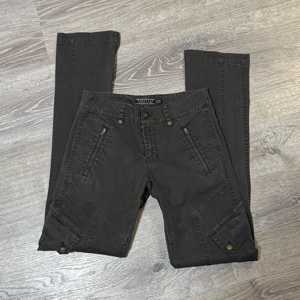Peruvian Connection Cargo Pants Womens US 2 Slim Pima Ankle Zip - Picture 3 of 9